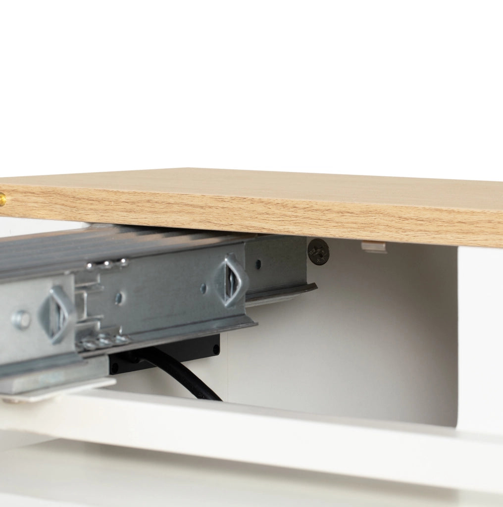 Tavolo da pranzo allungabile 83x39.6x77 cm con ruote nascoste; LED e prese USB Type-C; MDF; bianco naturale