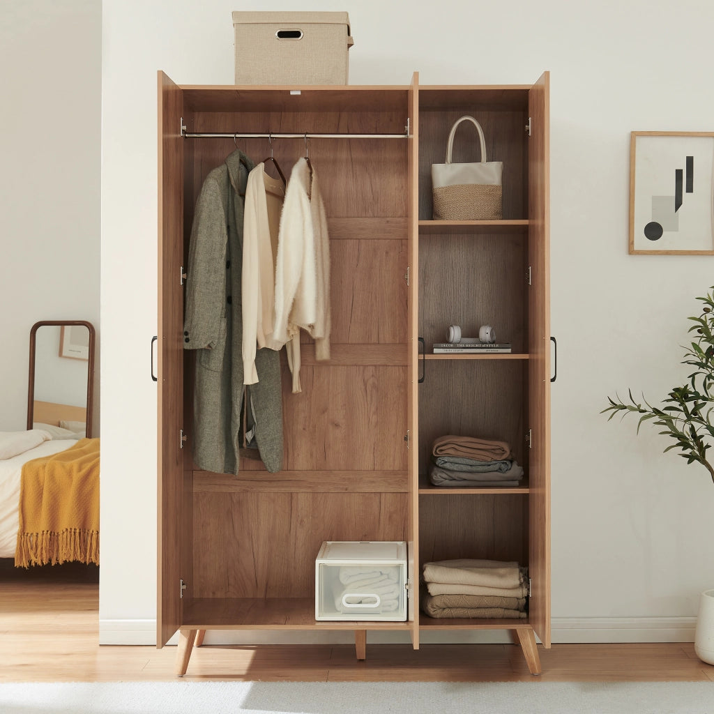 Armadio Guardaroba Norg con 3 Ante e 4 Scomparti 191x120x52 cm - Effetto Rovere [en.casa]
