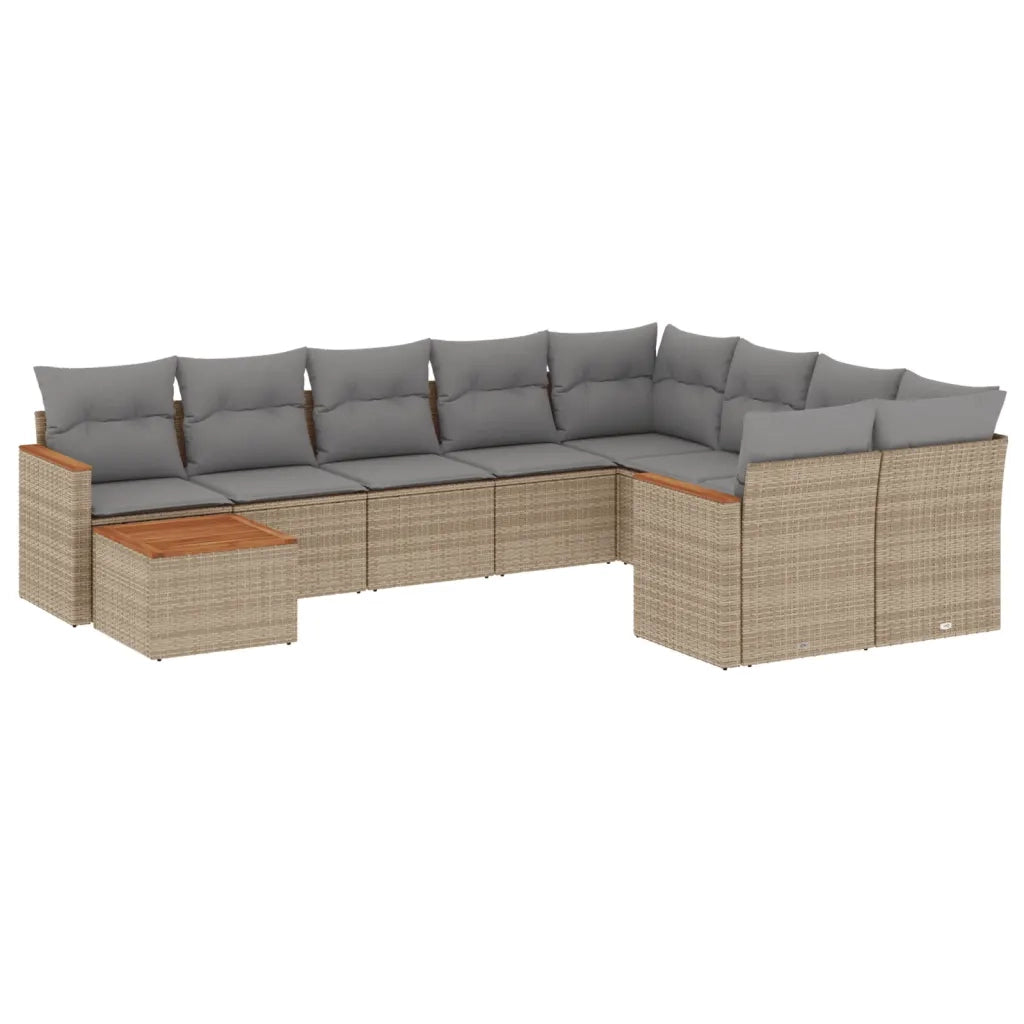 Set Divano da Giardino 10 pz con Cuscini Beige Misto Polyrattan 3226318