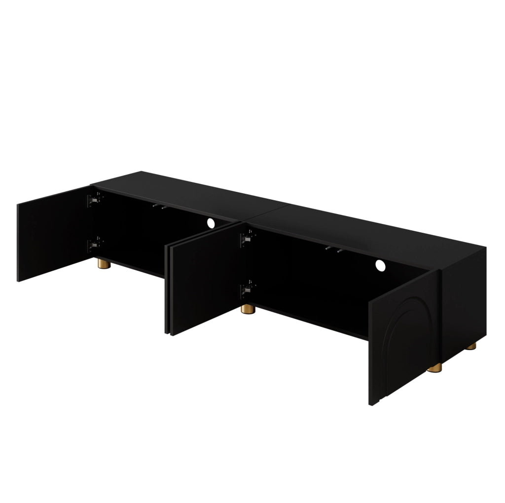 Mobile TV 180x35x40 cm con 4 porte; rilievo ad arco; in MDF e pannello truciolare; nero