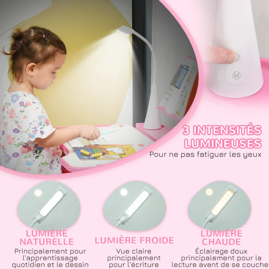 Scrivania per bambini con lampada LED regolabile ¨C zephmum ¨C rosa 90x50x75