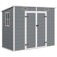 Casetta da Giardino in Resina con Pavimento, 2 Porte con Blocco, Finestra, 2.4 x 1.3 m, Grigio