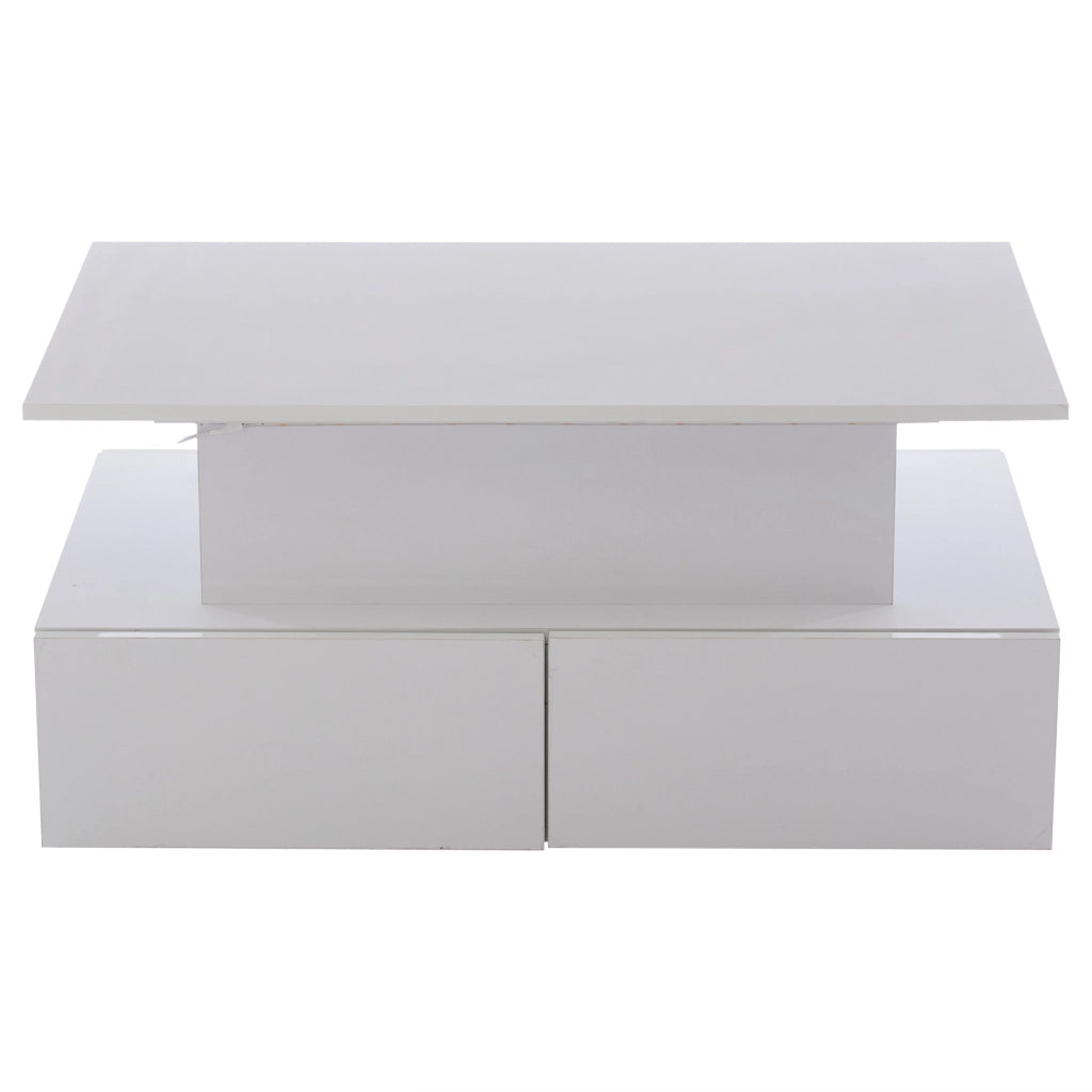 Tavolino da salotto moderno - Zephmum- 90x55x41 cm- Bianco- LED, 4 cassetti