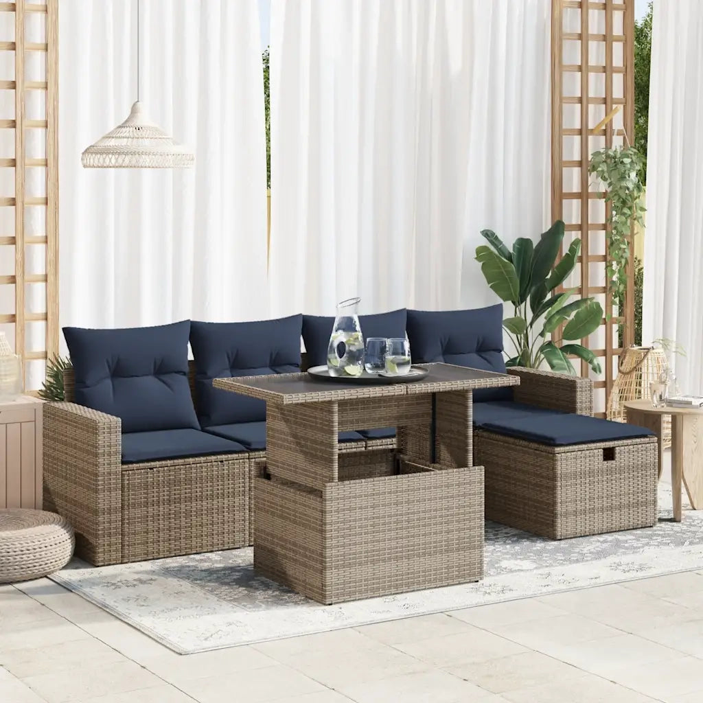 Set Divano Giardino 6 pz con Cuscini Marrone Polyrattan Acacia