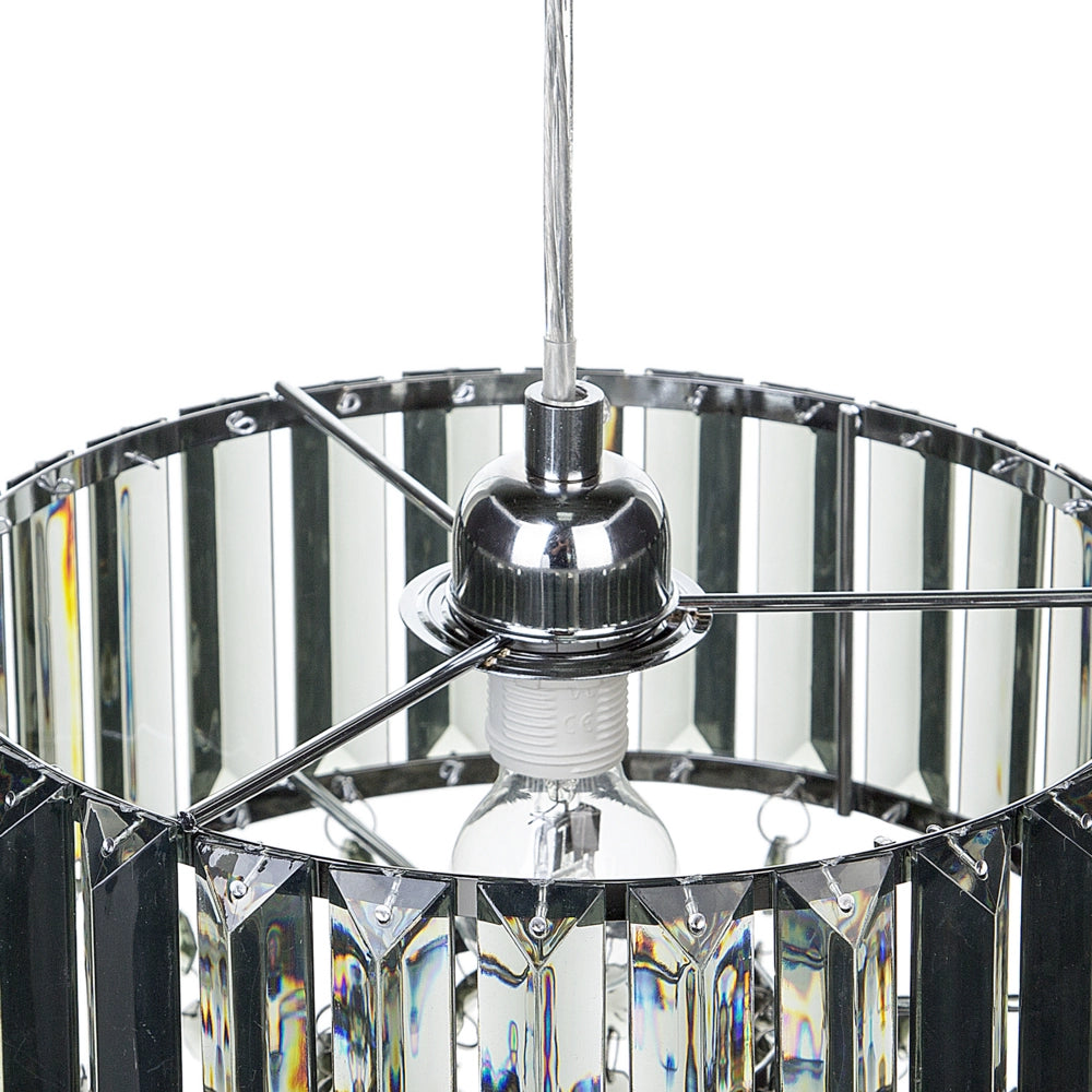 Lampada a Sospensione Metallo Grigio Vetro Acrilico 83 cm Lampadario Decorativo Finitura Lucida Glam