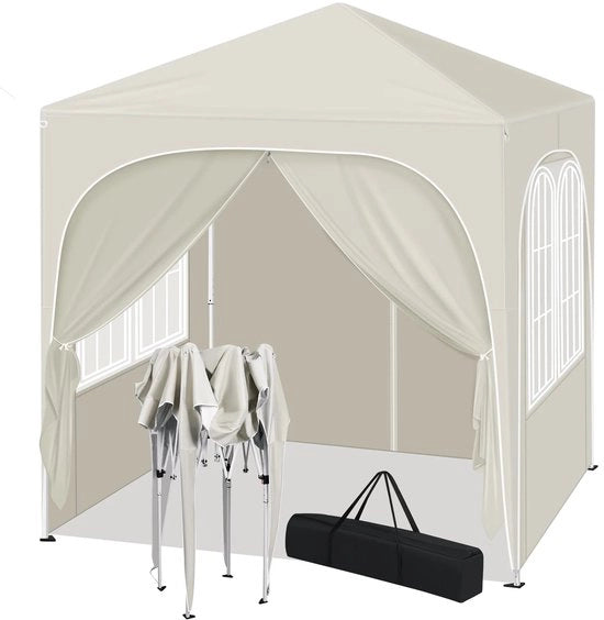 Tenda da festa pieghevole - 2x2m - Altezza regolabile - Pareti laterali - Impermeabile - UV - Protezione - Esterno - Beige