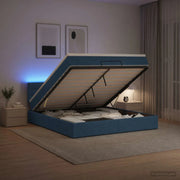 Letto Ottomano con Materasso e LED Blu 140 x 190 cm Tessuto 3456828