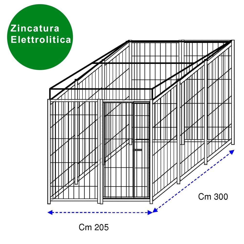 Recinto per cani 3x2 metri con predisposizione alla copertura con zincatura elettrolitica