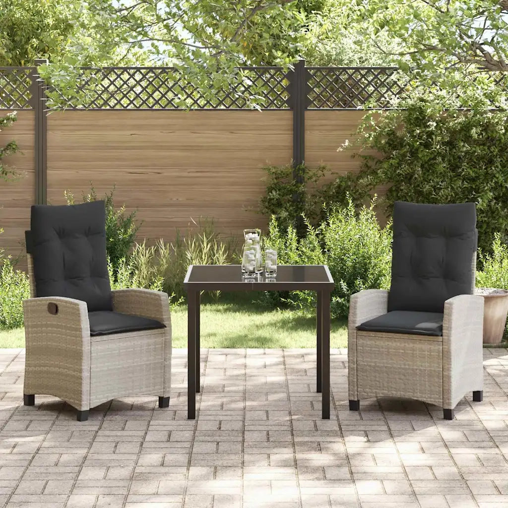 Set da Pranzo per Giardino 3 pcs Grigio chiaro polyrattan