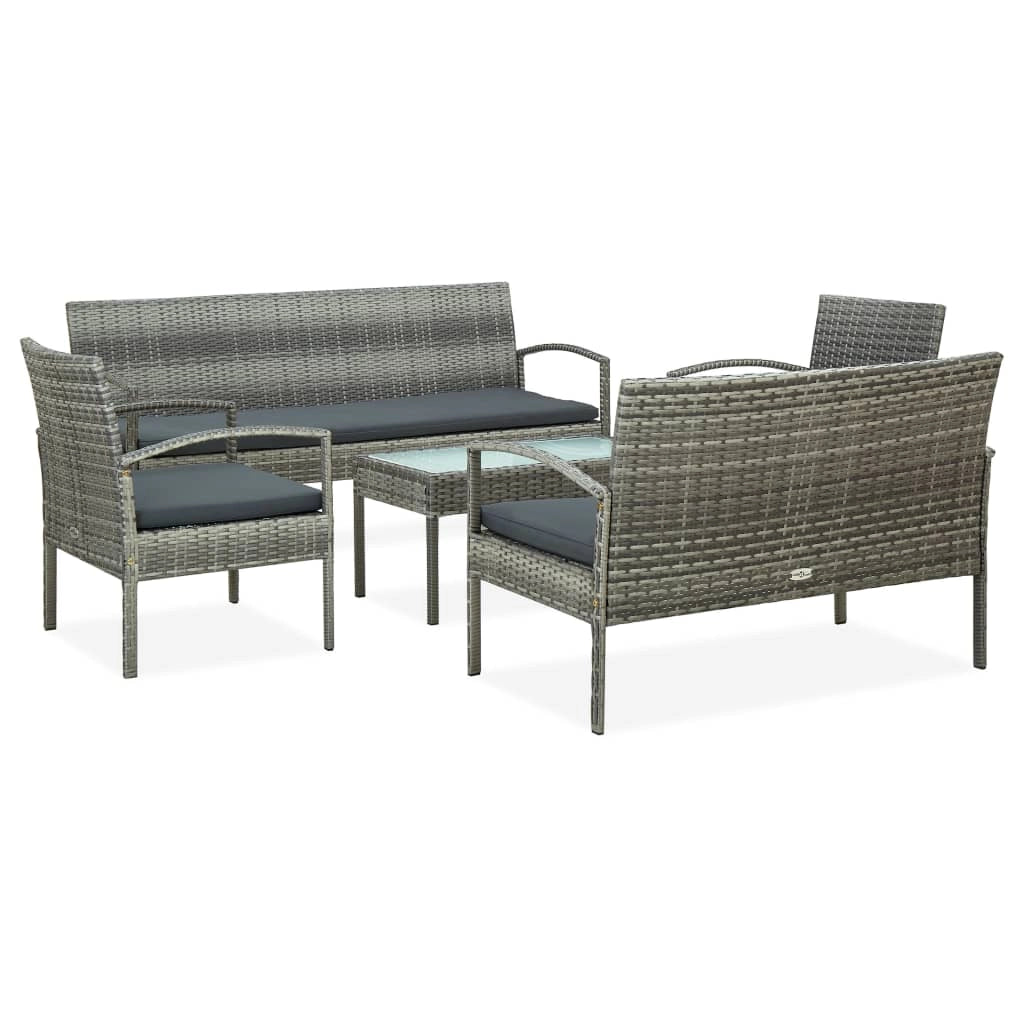 Set di mobili da giardino per esterni 5 pezzi con cuscini in polyrattan grigio 02_0016442