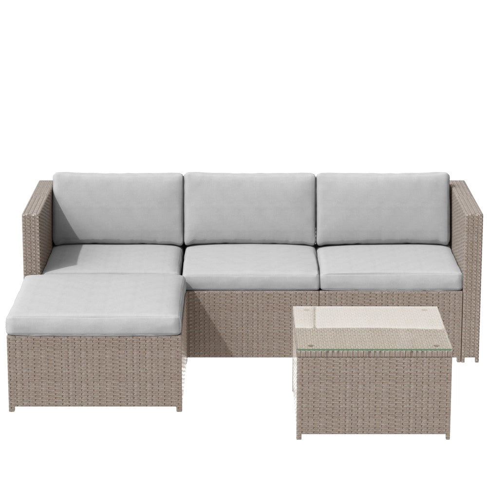 Divano Angolare da Giardino Polyrattan con Cuscini e Tavolino ¨C Xylo ¨C Khaki