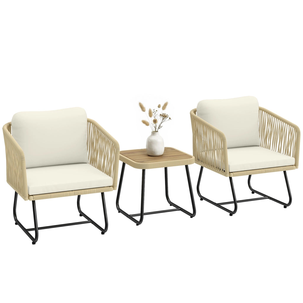 Set Bistro 3 Pezzi in Rattan con Cuscini ¨C zephmum ¨C Grigio, Polipropilene, 2 Sedie e Tavolo