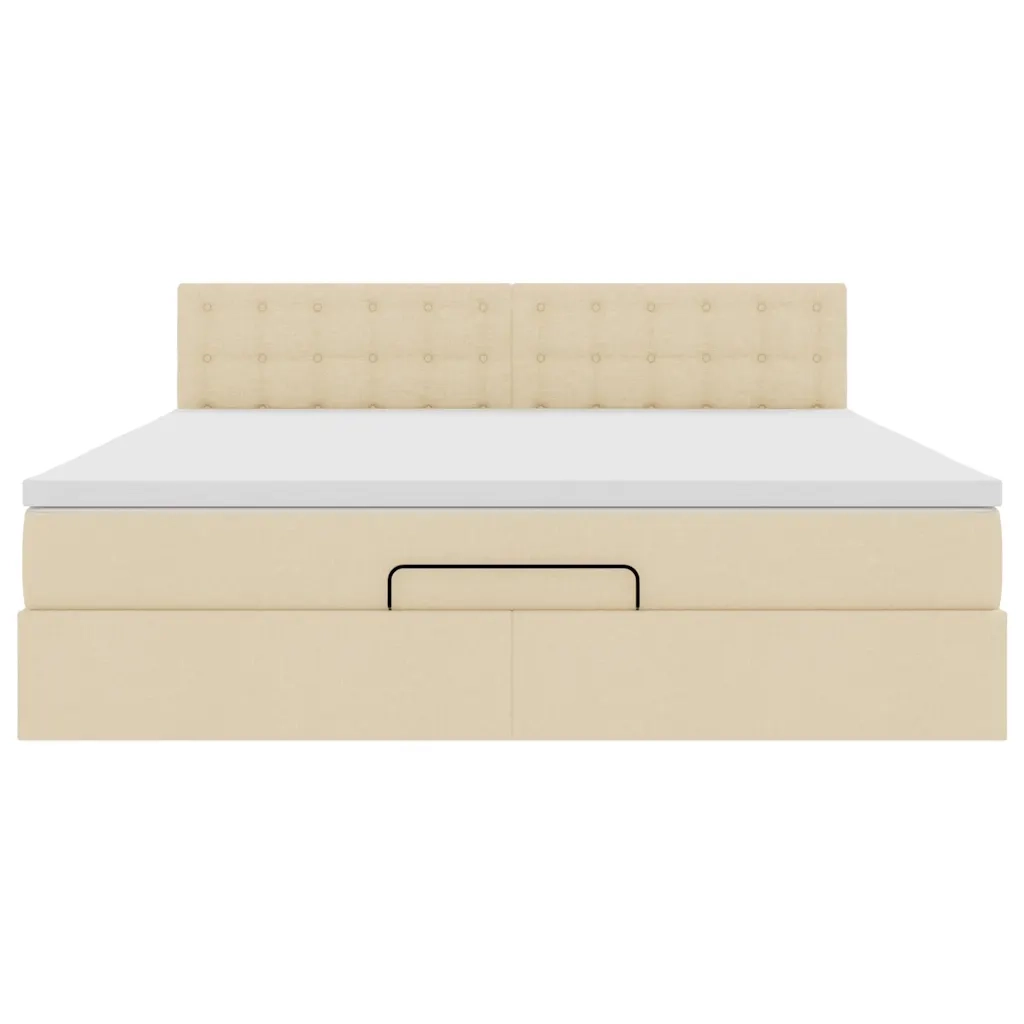 Struttura Letto Pouf con Materasso Crema 160x200 cm in Tessuto