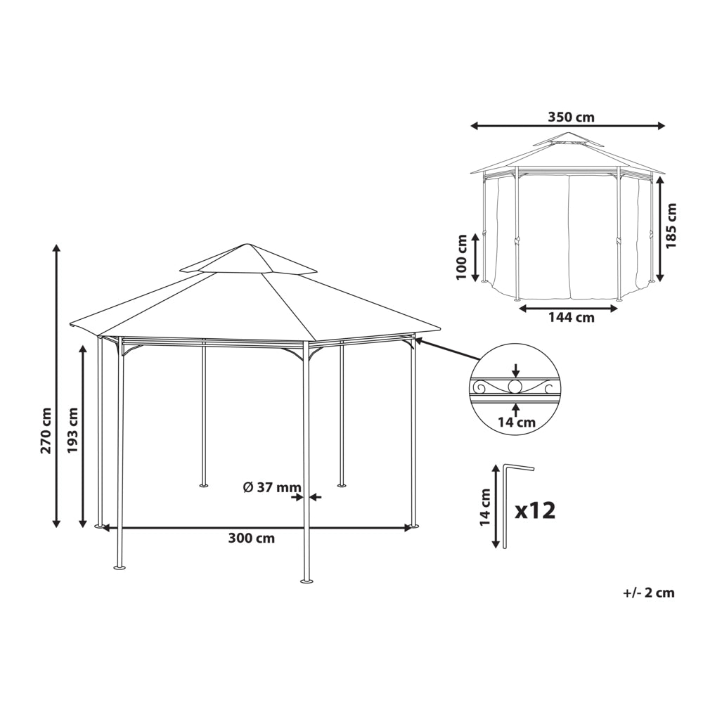 Gazebo da giardino Tende in poliestere beige Struttura in metallo Nero Mobili da giardino Resistente ai raggi UV