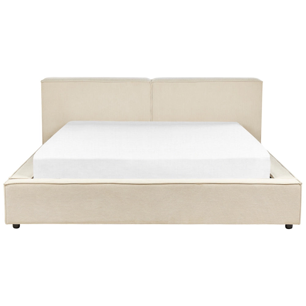 Letto matrimoniale in velluto a coste con struttura a doghe beige 180 x 200 cm stile classico camera da letto