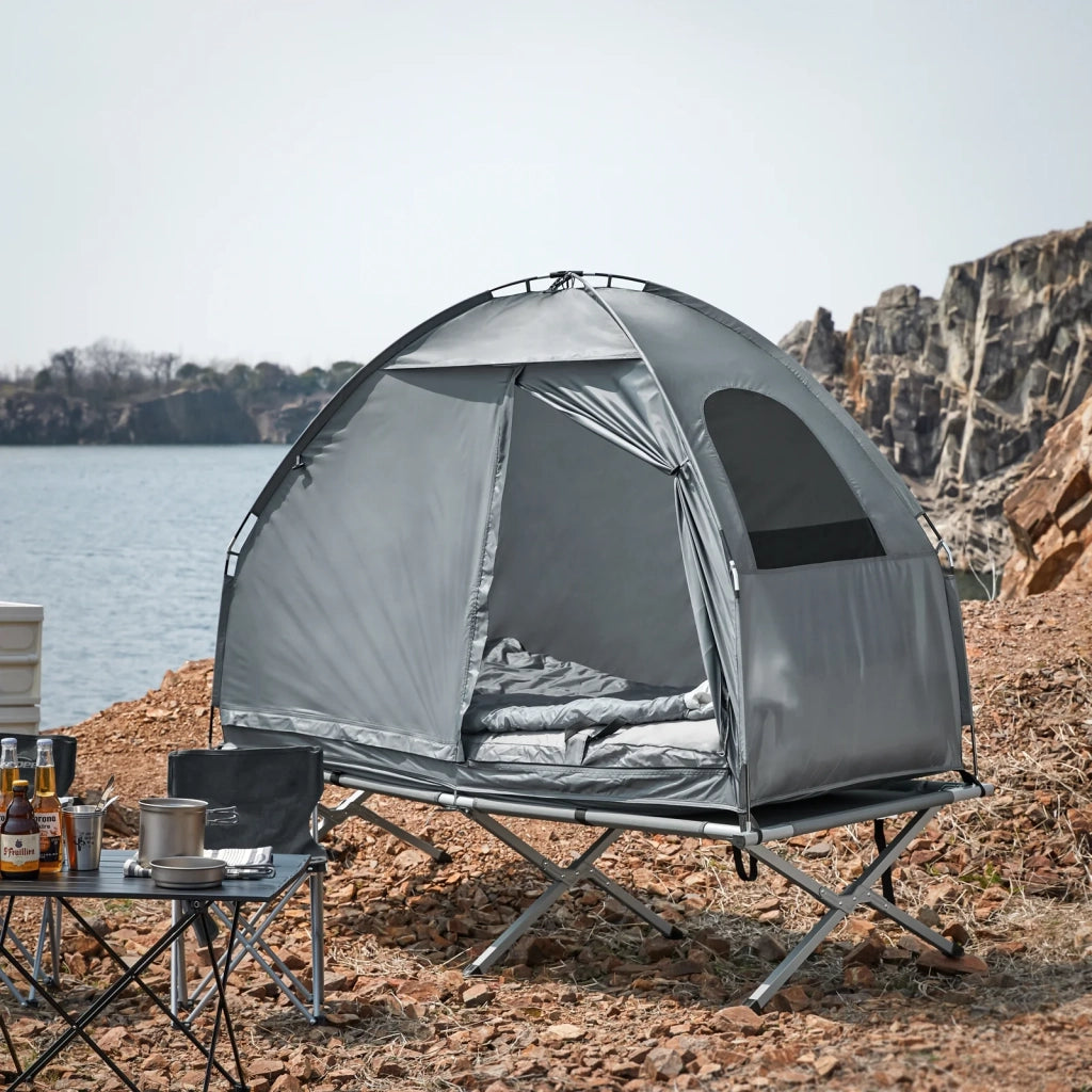 Brandina Pieghevole Campeggio Tenda Da Campeggio Con Materasso E 1 Sacco A Pelo Max Portata 114kg Grigio 193x86x160cm OGS32-HG