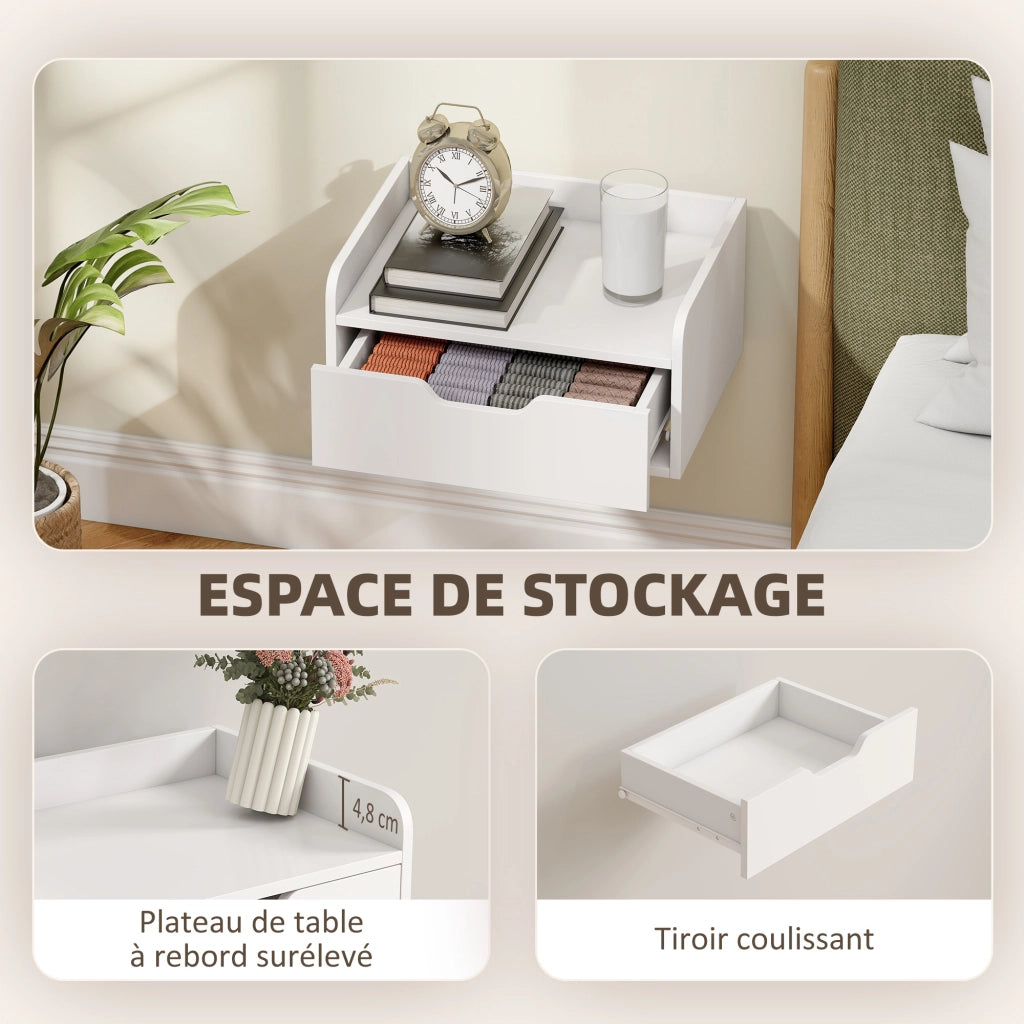 Comodino a muro ¨C zephmum ¨C bianco, legno, 40x30x19.5 cm