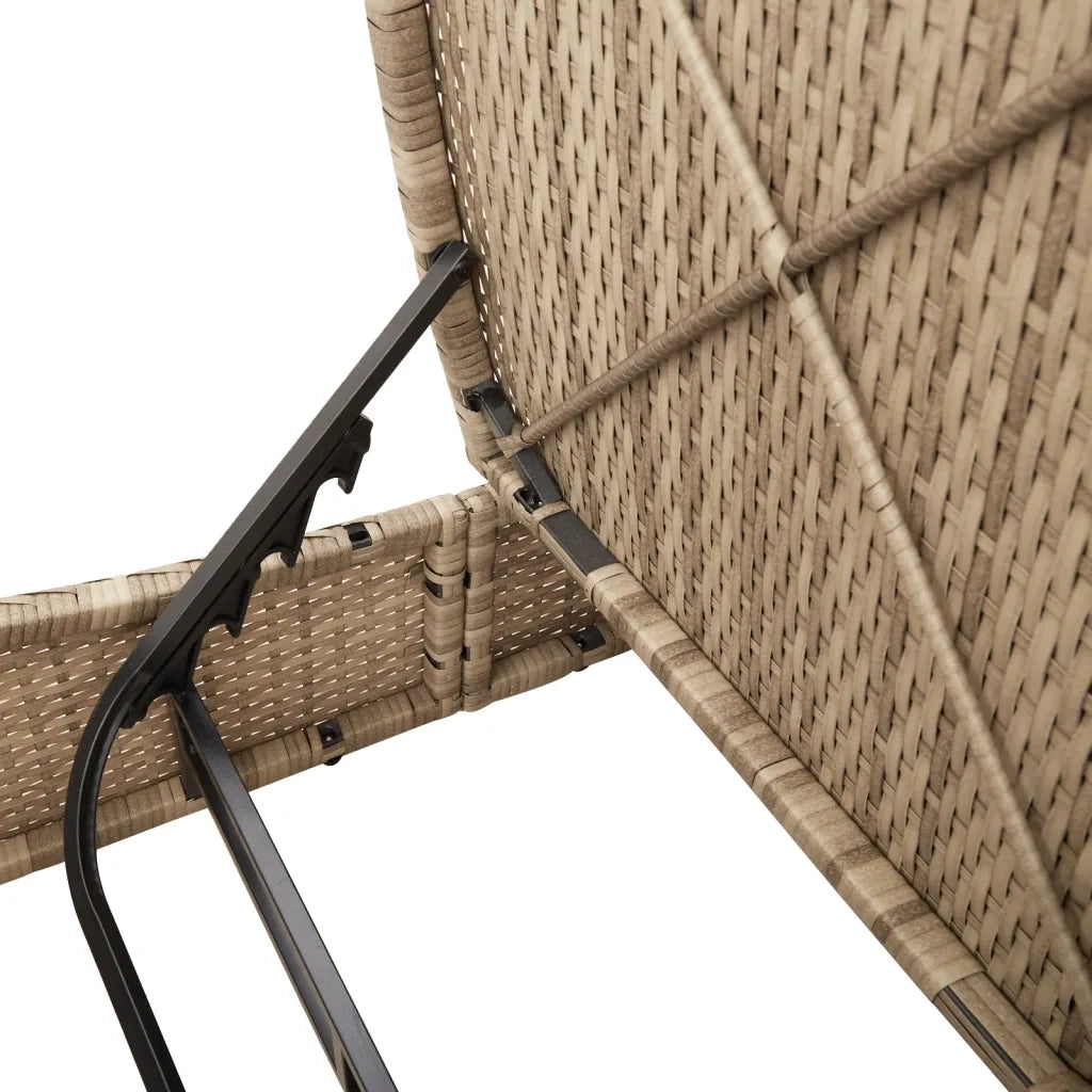 Lettino Prendisole con Cuscini Beige in Polyrattan