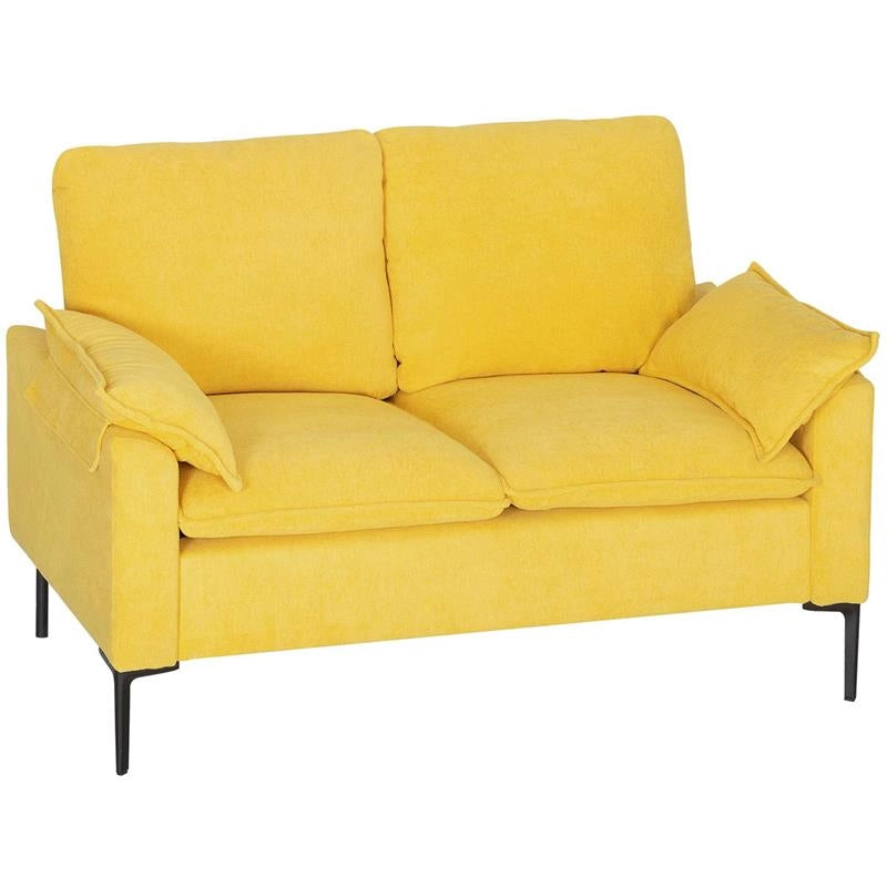 DIVANO 2 POSTI MODERNO CON CUSCINI E RIVESTIMENTO IN TESSUTO SPUGNA, 130X77X84 CM, GIALLO