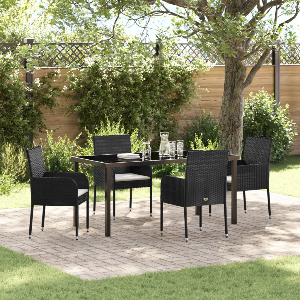 Set da Pranzo da Giardino 5 Pezzi con Cuscini Nero Polyrattan