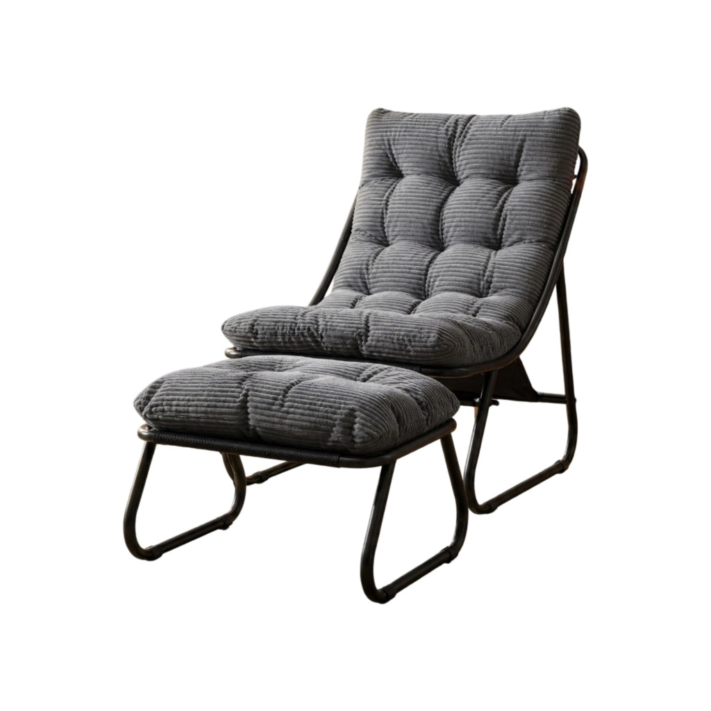 Poltrona da giardino con ottomano in steel grigio con cuscino imbottito per interni e esterni