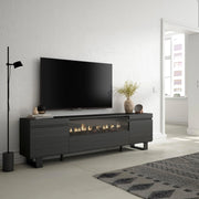 Mobile TV, 200x35x57cm, soggiorno, Per TV fino a 80", Camino elettrico, Design industriale, Nero RF2188