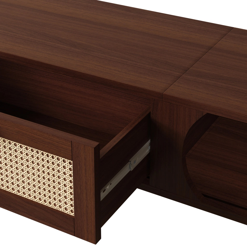 Mobile TV 170x38x39.5 cm; ante scorrevoli e cassetti; truciolare e rattan naturale