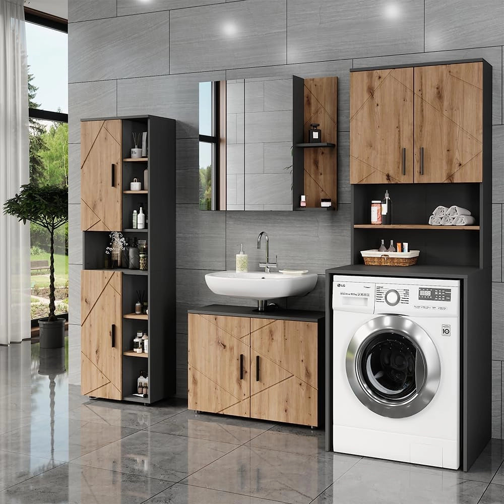 Struttura per mobile lavatrice Irma, Antracite/Artisan, 68 x 103.5 cm con 2 porte