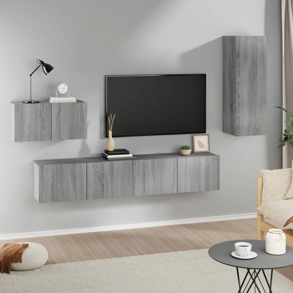 Set di Mobili Porta TV 4 pz | Armadietto TV | Mobile Porta TV Grigio Sonoma in Legno Multistrato