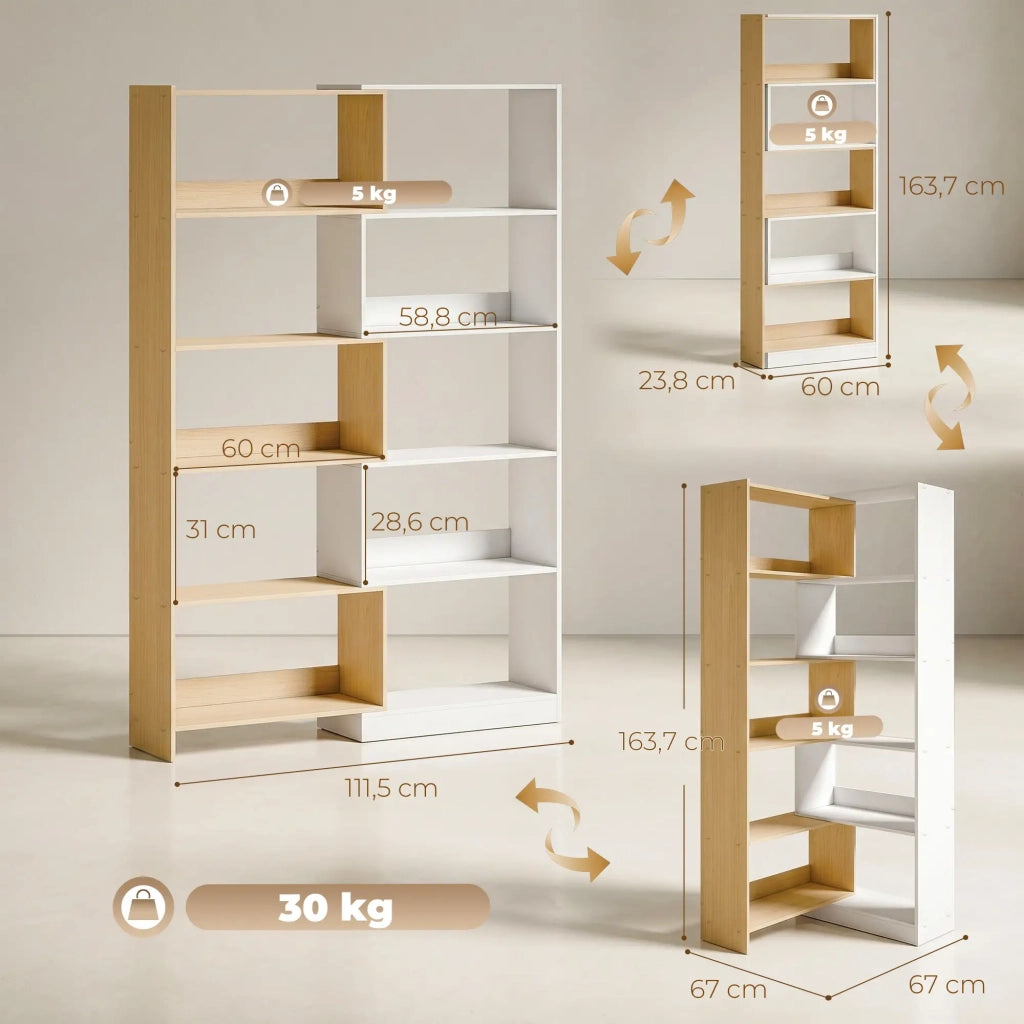 LIBRERIA angolare 350° 111,5 x 23,8 x 163,7 cm in truciolato naturale/bianco