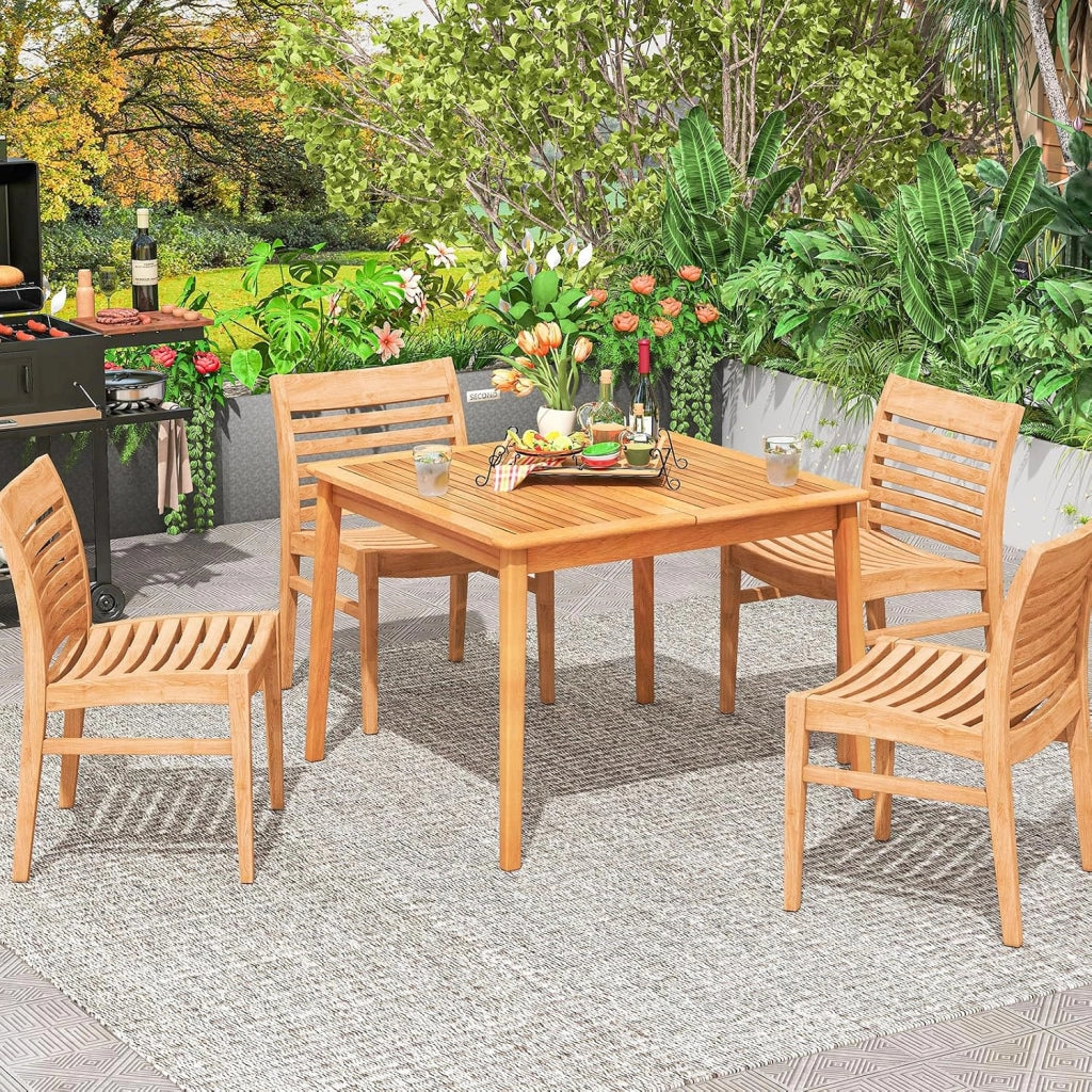 Tavolo da Pranzo Esterno 100 cm, Tavolo Quadrato da Giardino in Legno di Acacia, con Foro per Ombrellone 5 cm, 4 Posti, 100 x 100 x 75,5 cm, Portata 80 kg (100 x 100 x 75,5 cm)