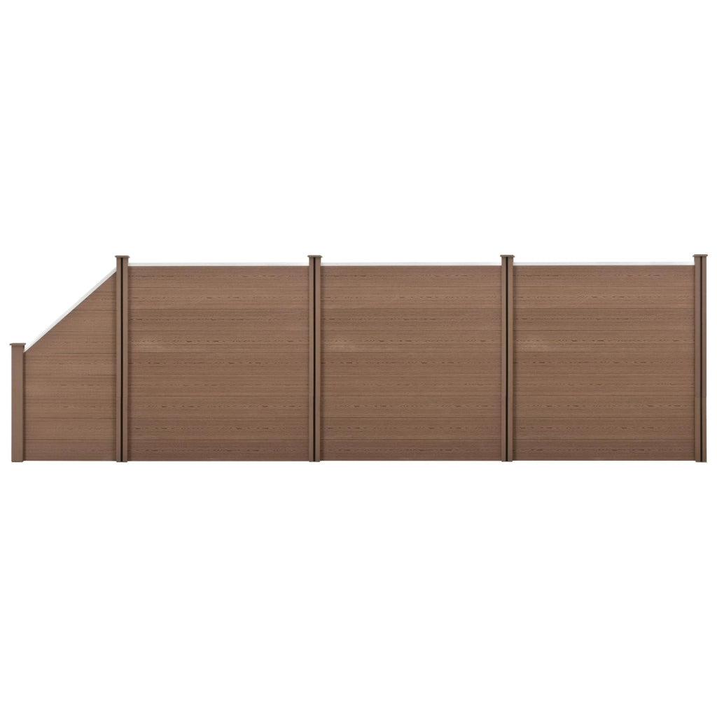 Recinzione frangivento e per la privacy in legno composito marrone (WPC) rettangolare e angolata 183 x 625 cm 03_0001455