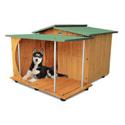 CUCCIA IN LEGNO PER CANI DA ESTERNO MODELLO OASI E VERANDA D-PASTORE CON "TENDINA OMAGGIO"