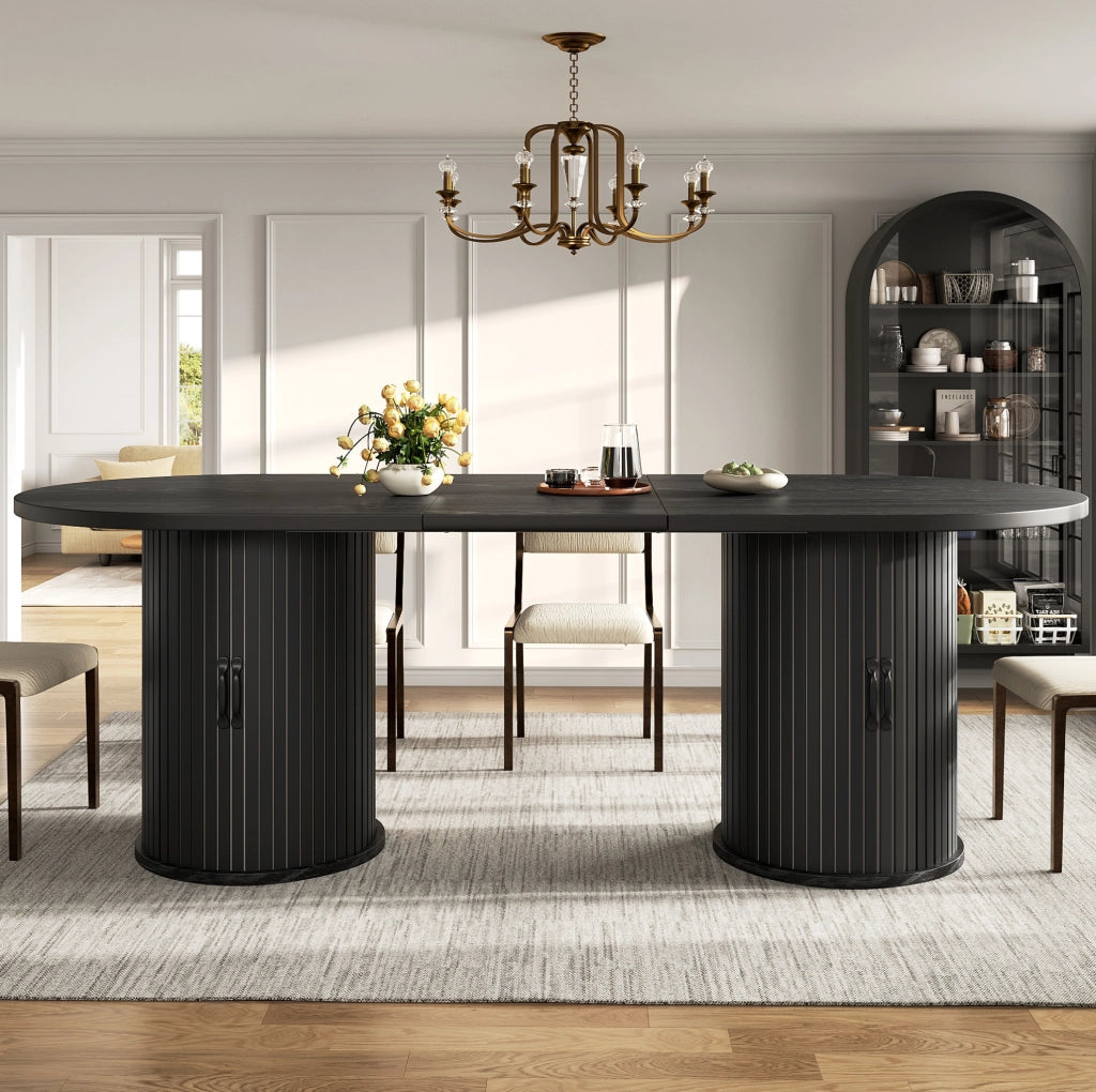 Tavolo da pranzo allungabile 150-190 cm in MDF nero con vano contenitore