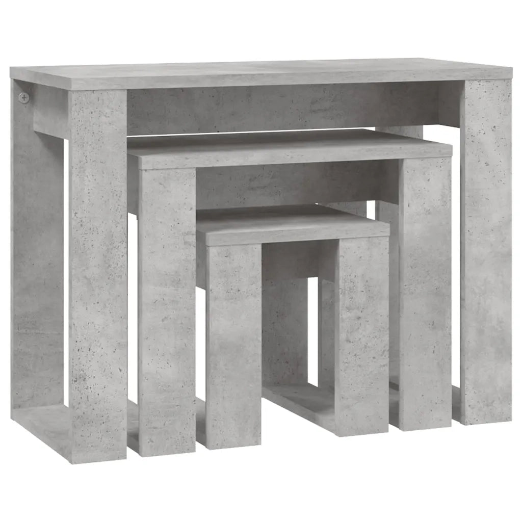 Tavolini Impilabili 3 pz | Tavolo laterale Grigio Cemento in Legno Multistrato