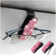 Supporto occhiali da sole - 2 pezzi - Supporto autoabbagliante con pietre di vetro - Accessori di organizzazione - Leggero - 65 mm x 25 mm