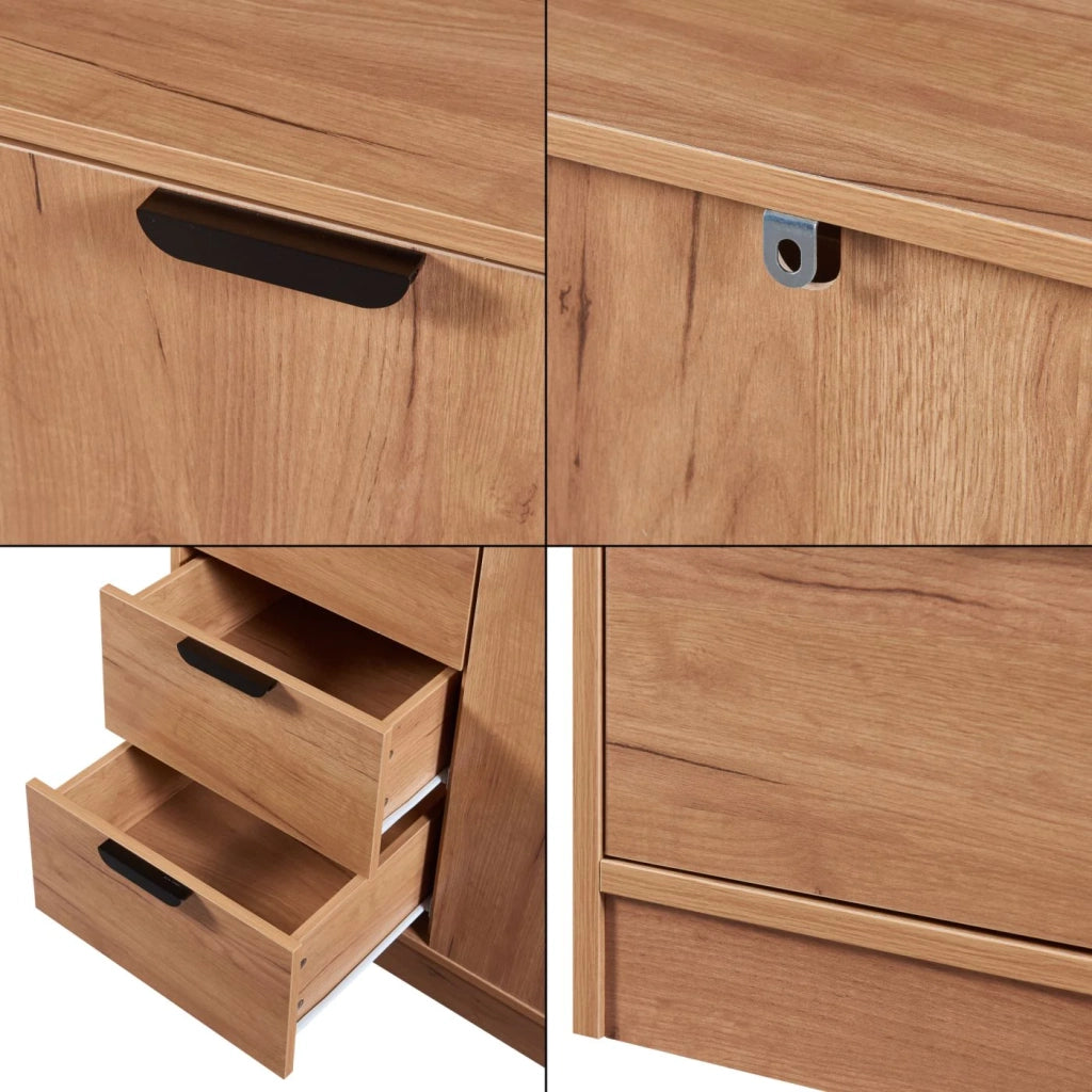 Cassettiera pratico mobile contenitore per ingresso soggiorno camera da letto MDF 90 x 80 x 40 cm effetto rovere 03_0009319