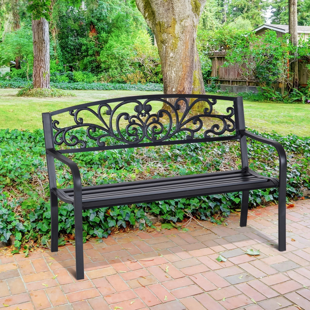 Panchina da Giardino 2 Posti ¨C Minimal ¨C Acciaio Fuso Nero 127x60x87 cm