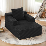 Divano letto ULEVR in velluto a coste nero, chaise longue e poltrona relax senza montaggio