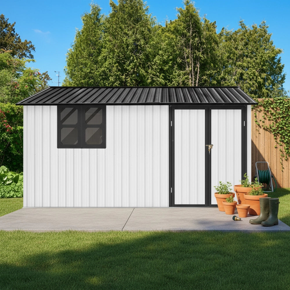 Casetta da Giardino in Metallo con Finestra ¨C MINIMAL ¨C Bianco/Nero, 362x285.5 cm