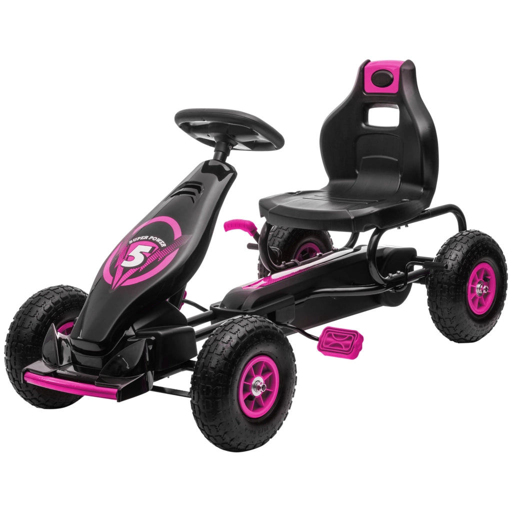 Go Kart a Pedali per Bambini 5-12 Anni con Sedile Regolabile. in Metallo e PP 121x58x61 cm. Rosa e Nero