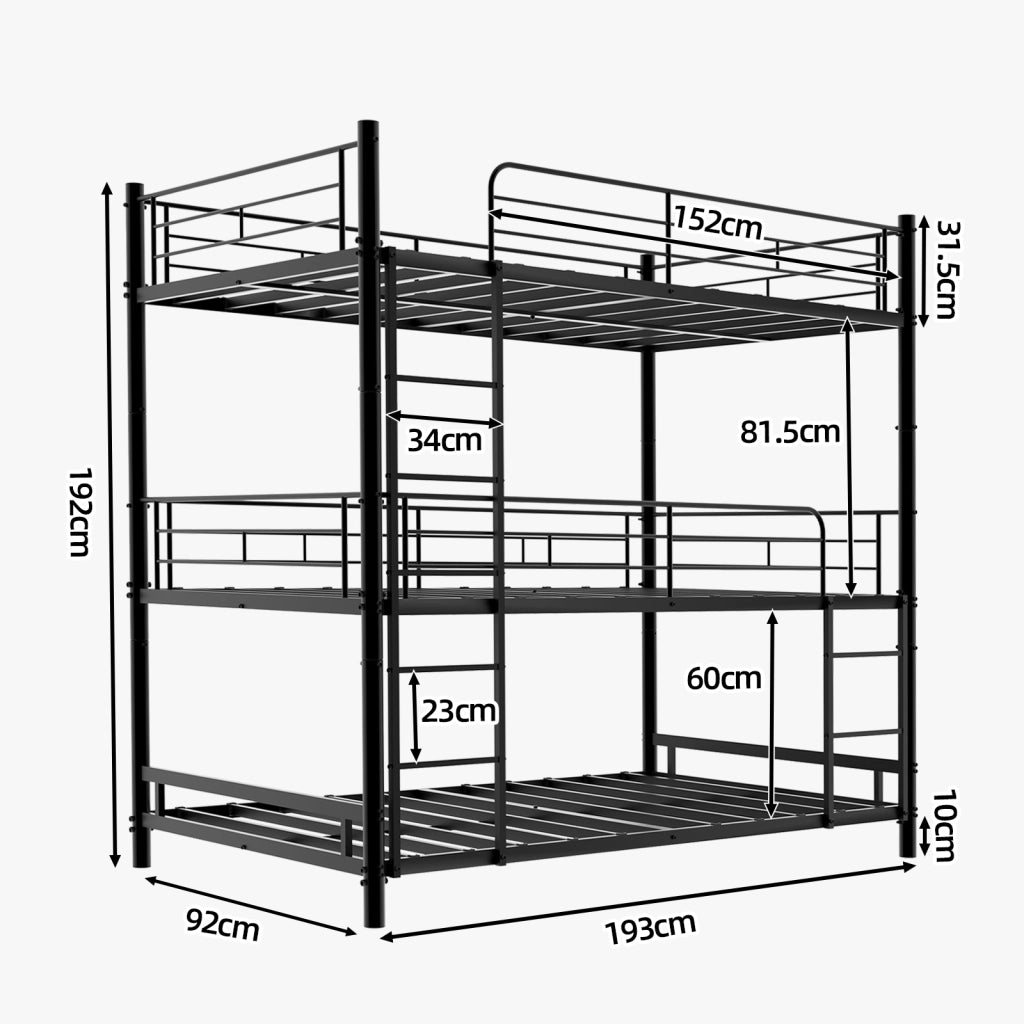 LETTO a Castello Triplo in Metallo Nero con Scale Integrate