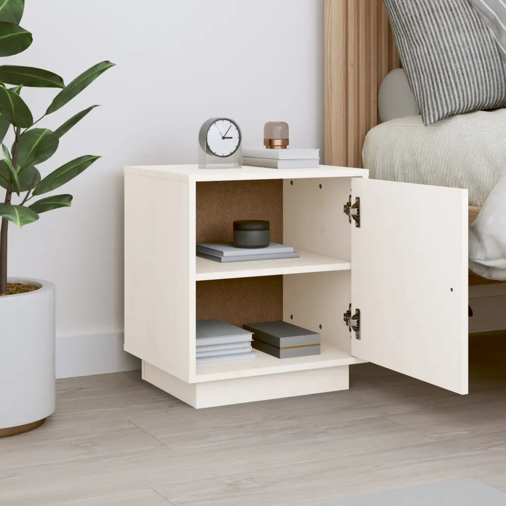 Comodino Bianco 40x34x45 cm in Legno Massello di Pino 818277