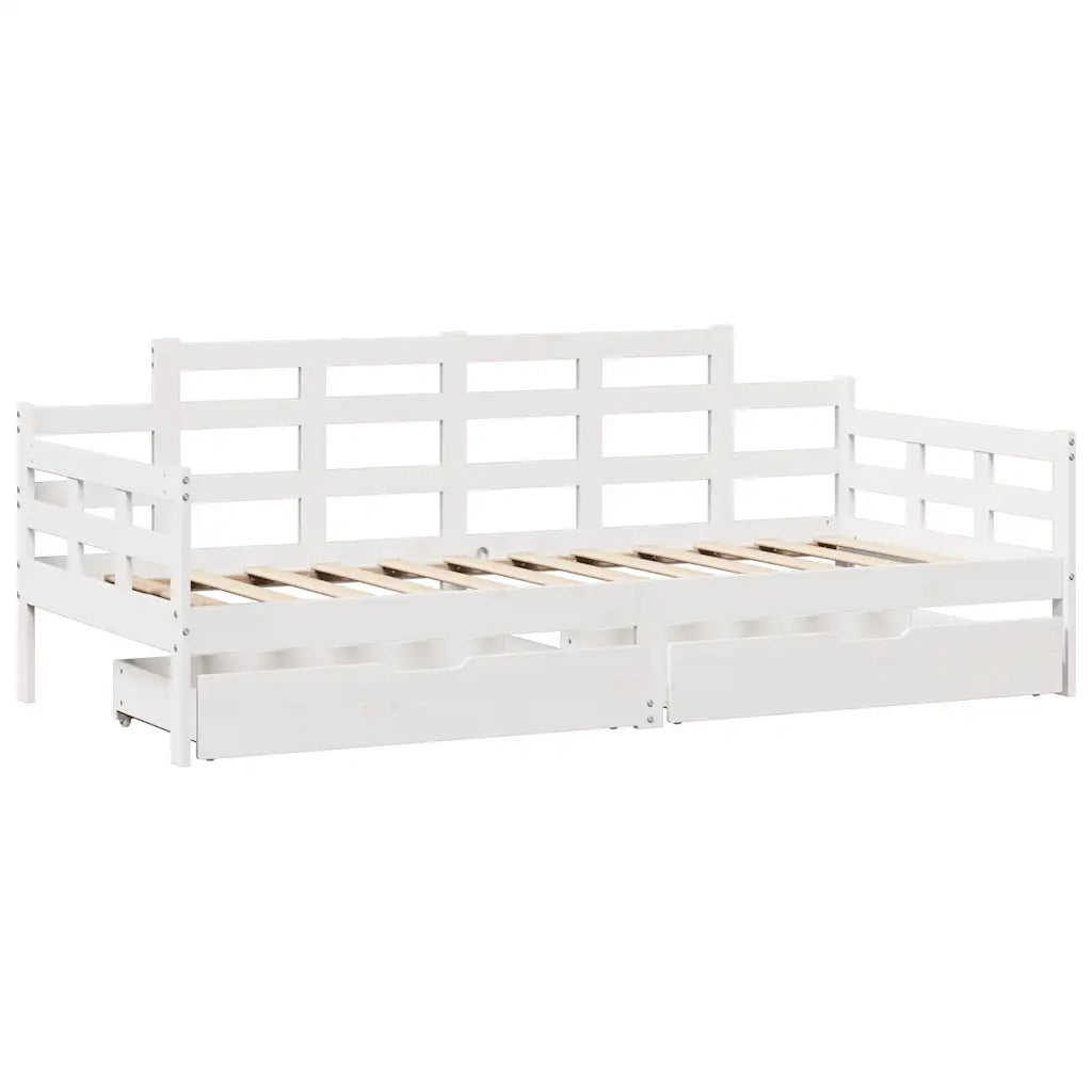 Letto singolo | Letto per adulti | Dormeuse con Cassetti Bianca 80x200 cm Legno Massello di Pino