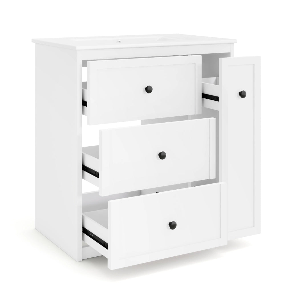 Mobile sottolavabo con 4 cassetti e lavabo in ceramica per bagno in MDF 76x46x82 cm bianco