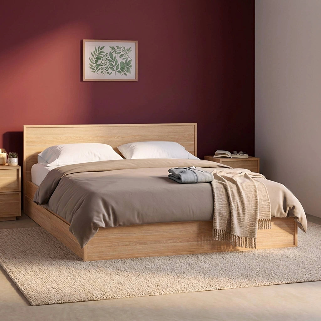 Letto con rete a doghe e testiera 160x200cm + 4 cassetti, marrone