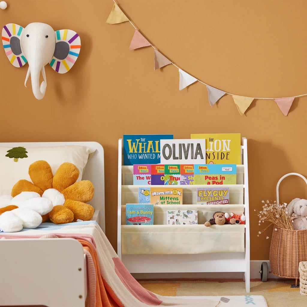 Libreria,Portariviste a terra, scaffale per riviste, 4 scomparti, 62x30x71cm FRG225-W