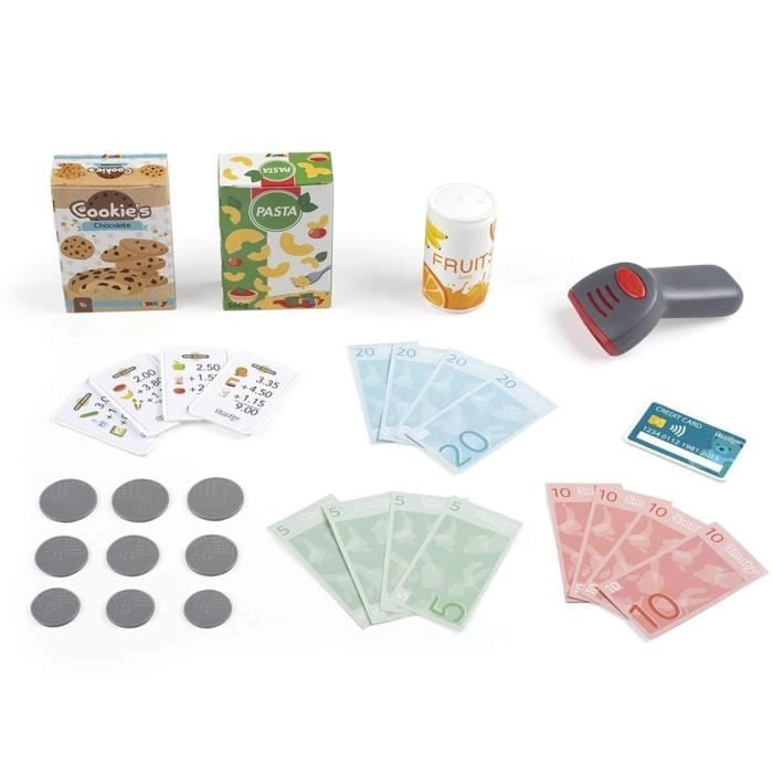 Smoby - Registratore di cassa - 30 accessori inclusi - Calcolatrice e Scanner con suoni e luci - Dai 3 anni