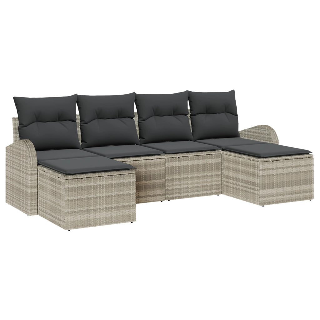 Set di divano da giardino con cuscini Grigio chiaro in rattan sintetico