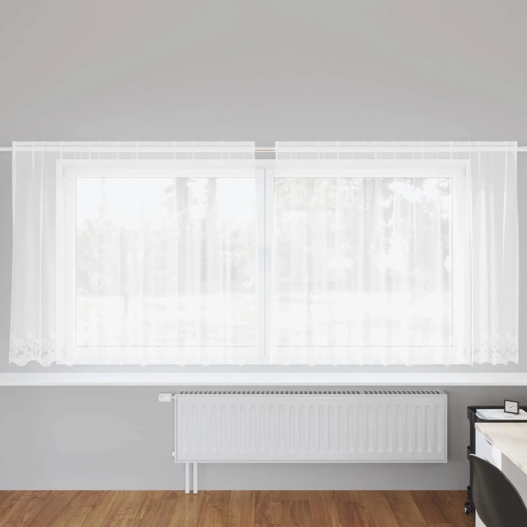 Tenda in Pizzo con tende Bianco 160 x 300 cm Poliestere 4107895